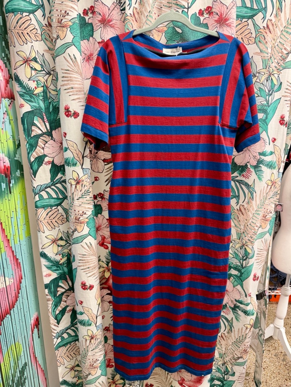 Tory Burch Navy and Red Striped Midi Dress XS